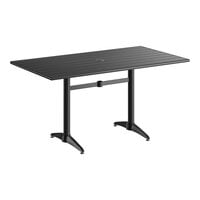 Lancaster Table & Seating 32" x 60" Black Powder-Coated Aluminum Dining Height Outdoor Table with Umbrella Hole