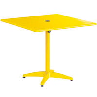 Lancaster Table & Seating 36 inch x 36 inch Yellow Powder-Coated Aluminum Dining Height Outdoor Table with Umbrella Hole