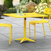 Lancaster Table & Seating 36 inch x 36 inch Yellow Powder-Coated Aluminum Dining Height Outdoor Table with Umbrella Hole
