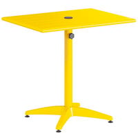 Lancaster Table & Seating 24" x 32" Yellow Powder-Coated Aluminum Dining Height Outdoor Table with Umbrella Hole