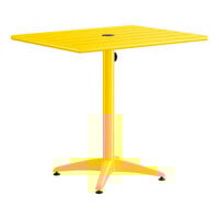 Lancaster Table & Seating 24" x 32" Yellow Powder-Coated Aluminum Dining Height Outdoor Table with Umbrella Hole