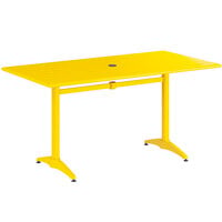 Lancaster Table & Seating 32" x 60" Yellow Powder-Coated Aluminum Dining Height Outdoor Table with Umbrella Hole