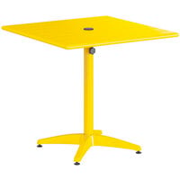 Lancaster Table & Seating 32" x 32" Yellow Powder-Coated Aluminum Dining Height Outdoor Table with Umbrella Hole