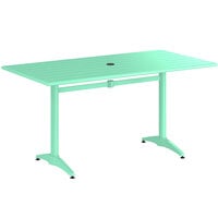 Lancaster Table & Seating 32" x 60" Sea Foam Powder-Coated Aluminum Dining Height Outdoor Table with Umbrella Hole