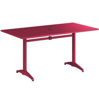 Lancaster Table & Seating 32" x 60" Sangria Powder-Coated Aluminum Dining Height Outdoor Table with Umbrella Hole