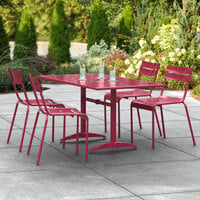 Lancaster Table & Seating 32 inch x 60 inch Sangria Powder-Coated Aluminum Dining Height Outdoor Table with Umbrella Hole