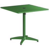 Lancaster Table & Seating 32" x 32" Green Powder-Coated Aluminum Dining Height Outdoor Table with Umbrella Hole