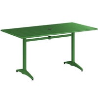 Lancaster Table & Seating 32" x 60" Green Powder-Coated Aluminum Dining Height Outdoor Table with Umbrella Hole