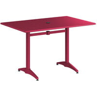Lancaster Table & Seating 32" x 48" Sangria Powder-Coated Aluminum Dining Height Outdoor Table with Umbrella Hole