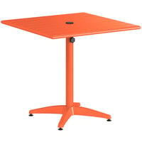 Lancaster Table & Seating 32 inch x 32 inch Orange Powder-Coated Aluminum Dining Height Outdoor Table with Umbrella Hole