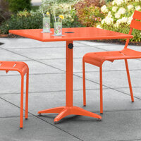 Lancaster Table & Seating 32 inch x 32 inch Orange Powder-Coated Aluminum Dining Height Outdoor Table with Umbrella Hole
