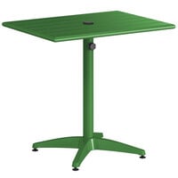 Lancaster Table & Seating 24" x 32" Green Powder-Coated Aluminum Dining Height Outdoor Table with Umbrella Hole