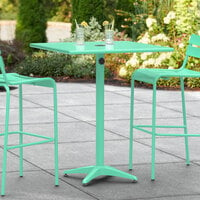 Lancaster Table & Seating 32 inch x 32 inch Sea Foam Powder-Coated Aluminum Bar Height Outdoor Table with Umbrella Hole