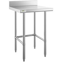 Regency 24 inch x 24 inch 16-Gauge 304 Stainless Steel Commercial Open Base Work Table with 4 inch Backsplash