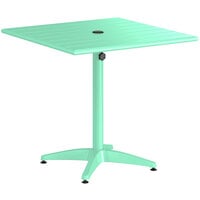 Lancaster Table & Seating 32" x 32" Sea Foam Powder-Coated Aluminum Dining Height Outdoor Table with Umbrella Hole