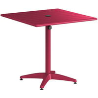 Lancaster Table & Seating 32 inch x 32 inch Sangria Powder-Coated Aluminum Dining Height Outdoor Table with Umbrella Hole