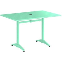 Lancaster Table & Seating 32" x 48" Sea Foam Powder-Coated Aluminum Dining Height Outdoor Table with Umbrella Hole