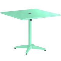 Lancaster Table & Seating 36" x 36" Sea Foam Powder-Coated Aluminum Dining Height Outdoor Table with Umbrella Hole