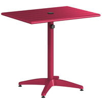 Lancaster Table & Seating 24" x 32" Sangria Powder-Coated Aluminum Dining Height Outdoor Table with Umbrella Hole