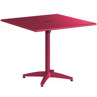 Lancaster Table & Seating 36" x 36" Sangria Powder-Coated Aluminum Dining Height Outdoor Table with Umbrella Hole