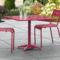 Lancaster Table & Seating 36 inch x 36 inch Sangria Powder-Coated Aluminum Dining Height Outdoor Table with Umbrella Hole