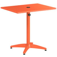 Lancaster Table & Seating 24" x 32" Orange Powder-Coated Aluminum Dining Height Outdoor Table with Umbrella Hole