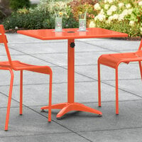 Lancaster Table & Seating 24 inch x 32 inch Orange Powder-Coated Aluminum Dining Height Outdoor Table with Umbrella Hole