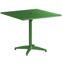 Lancaster Table & Seating 36" x 36" Green Powder-Coated Aluminum Dining Height Outdoor Table with Umbrella Hole