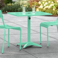 Lancaster Table & Seating 24 inch x 32 inch Sea Foam Powder-Coated Aluminum Dining Height Outdoor Table with Umbrella Hole