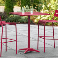 Lancaster Table & Seating 32 inch x 32 inch Sangria Powder-Coated Aluminum Bar Height Outdoor Table with Umbrella Hole