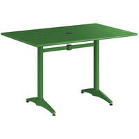 Lancaster Table & Seating 32" x 48" Green Powder-Coated Aluminum Dining Height Outdoor Table with Umbrella Hole