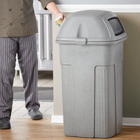 Toter ST50GYKT Slimline Graystone 50 Gallon Square Trash Can with Square Dome Lid