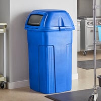 Toter ST50BLKT Slimline Blue 50 Gallon Square Trash Can with Square Dome Lid