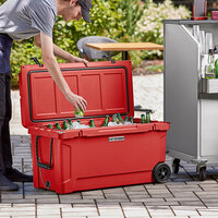 CaterGator CG100REDW Red 100 Qt. Mobile Rotomolded Extreme Outdoor Cooler / Ice Chest