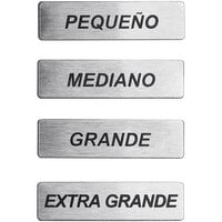 ServSense Magnetic Stainless Steel General Cup / Lid Size Labels for Self Service Station Organizers - Spanish - 4/Pack