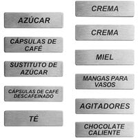ServSense Magnetic Stainless Steel Coffee Labels for Self Service Station Organizers - Spanish - 11/Pack