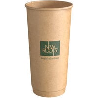 New Roots 20 oz. Smooth Double Wall Kraft Compostable Paper Hot Cup - 25/Pack