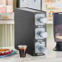 KleanTake by ServSense™ Black Countertop Slim Cup Dispenser Cabinet with 6 Fast-Changing Gaskets - 3 Slot