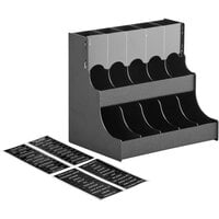 ServSense™ Black 10-Section Countertop Small Gravity-Fed Condiment Organizer - 12 1/2" x 9" x 12"