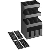ServSense™ Black 15-Section Countertop Condiment Organizer with Bottom Drawer - 12 inch x 12 inch x 24 inch