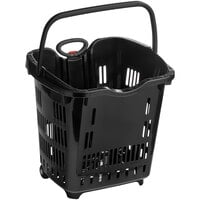 Regency Black 21 1/4 inch x 16 1/2 inch Plastic Grocery Market Shopping Basket with Wheels - 6/Pack