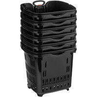 Regency Black 21 1/4 inch x 16 1/2 inch Plastic Grocery Market Shopping Basket with Wheels - 6/Pack
