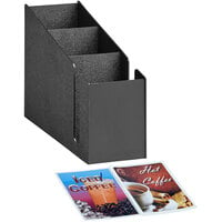 ServSense™ Black 3-Section Countertop Cup / Lid Organizer with Coffee Decals - 4 11/16" x 14 1/2" x 10"