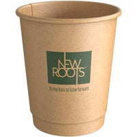New Roots 10 oz. Smooth Double Wall Kraft Compostable Paper Hot Cup - 25/Pack