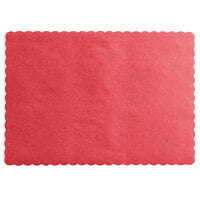Choice 10 inch x 14 inch Red Colored Paper Placemat with Scalloped Edge - 1000/Case
