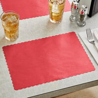 Choice 10 inch x 14 inch Red Colored Paper Placemat with Scalloped Edge - 1000/Case