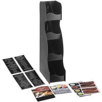 ServSense™ Black 8-Section Vertical Countertop Condiment Organizer with Header Decals - 5 3/4 inch x 13 inch x 26 3/4 inch