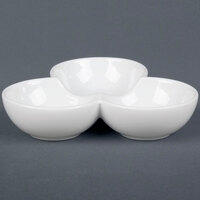 CAC COL-43 8 1/2" x 1 3/4" Super White Three Bowl Tasting Dish - 12/Case