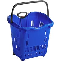 Regency Blue 21 1/4 inch x 16 1/2 inch Plastic Grocery Market Shopping Basket with Wheels - 6/Pack