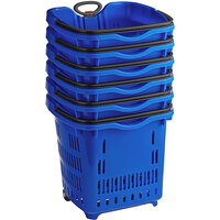 Regency Blue 21 1/4 inch x 16 1/2 inch Plastic Grocery Market Shopping Basket with Wheels - 6/Pack
